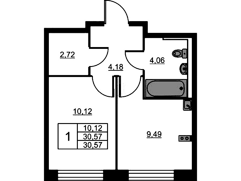 1-комнатная квартира 30.57 м², 13/16 эт., ЖК «Живи! В Рыбацком»